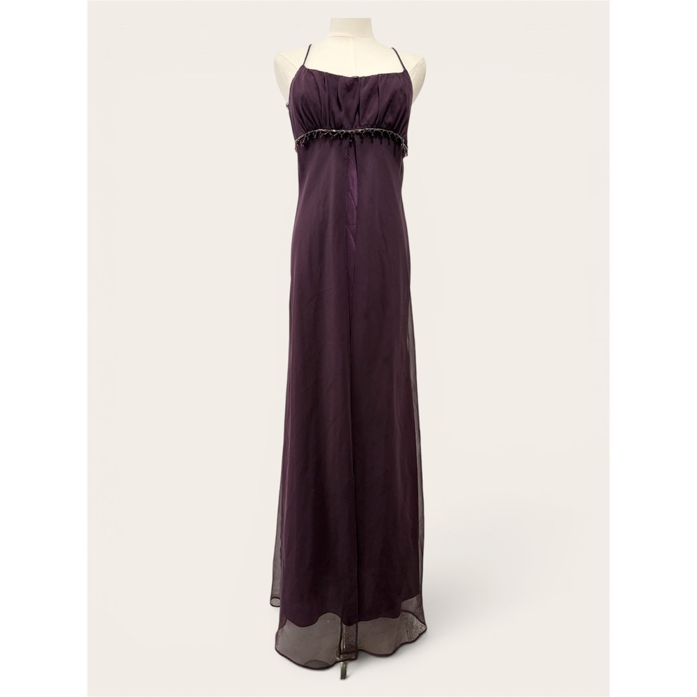 Vintage Purple Beaded Empire Waist Gown‎ Sheer Overlay Whimsigoth y2k Beaded 7/8